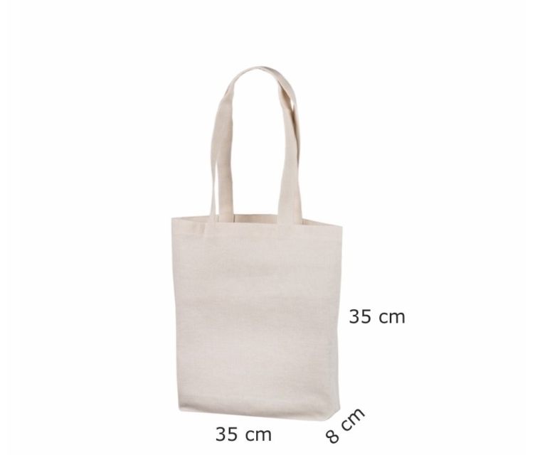 Naturfarvet ekstra kraftig mulepose med tryk. Størrelse 30×35+7 cm