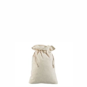 Medium naturfärgad bomullspåse med dragsko. Storlek 20 x 30 cm.