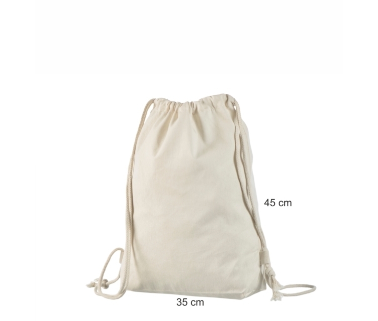 Naturfärgade ryggsäckar av starkt bomullstyg. Storlek: 35×45 cm