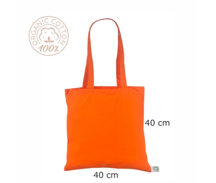 Orangefärgade 100 % ekologiska tygkassar av bomull 40x40 cm.