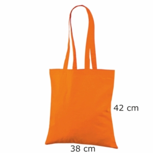 Orangefärgade billiga tygkassar av bomull. Storlek 38×42 cm.