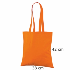 Orangefärgade billiga tygkassar av bomull. Storlek 38×42 cm.