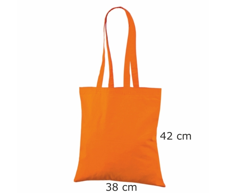 Orangefärgade billiga tygkassar av bomull. Storlek 38×42 cm.