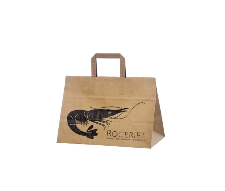 Brun take away papperskasse 35x23x25 cm med personligt logotryck